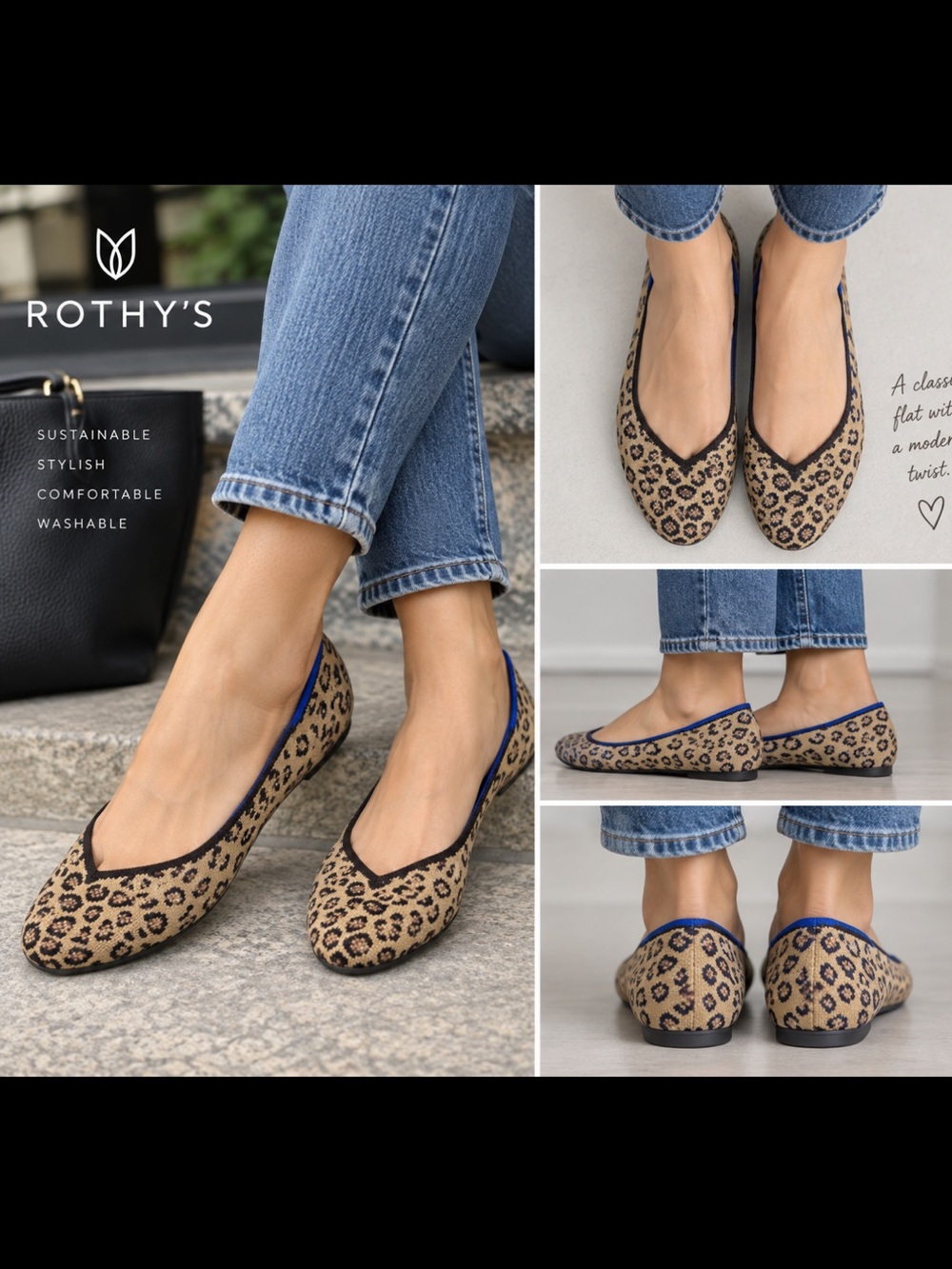 Rothy's the flat retired leopard Print cobalt, blue ballet flats. 8